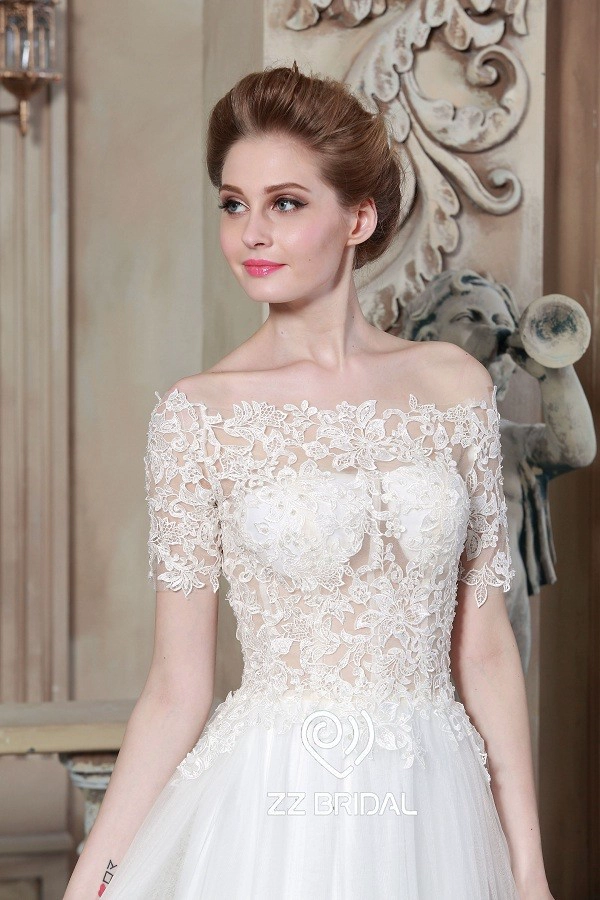 ZZ Bridal 2017 hors épaule dentelle appliqued manches courtes A-Line robe de mariée