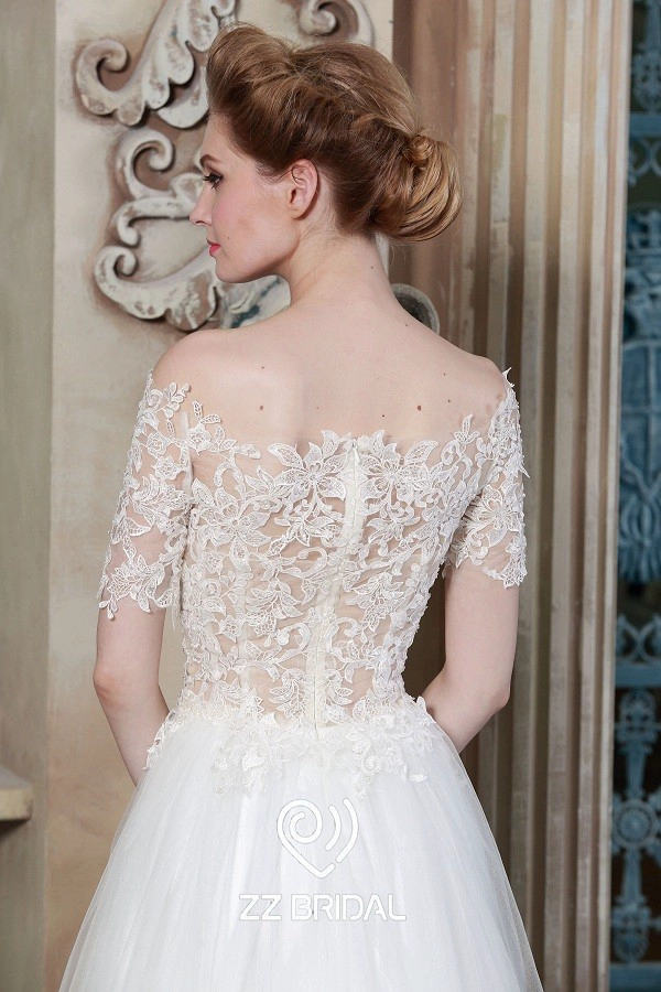 ZZ Bridal 2017 hors épaule dentelle appliqued manches courtes A-Line robe de mariée
