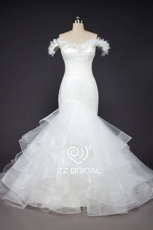 ZZ Bridal 2017 off spalla arruffato e perline abito da sposa sirena