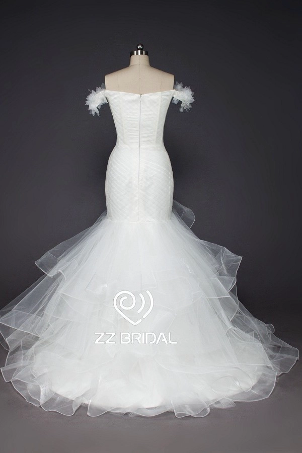ZZ Bridal 2017 off spalla arruffato e perline abito da sposa sirena