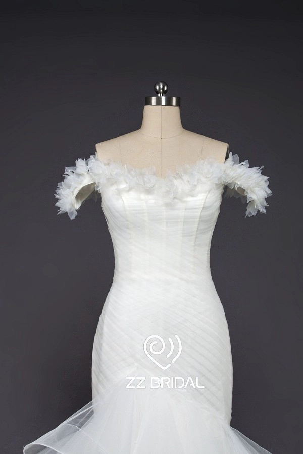 ZZ Bridal 2017 off spalla arruffato e perline abito da sposa sirena
