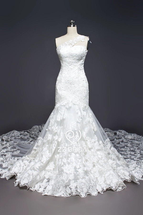 ZZ Bridal 2017 1-Schulter Lace Applikationen Mermaid Wedding Dress