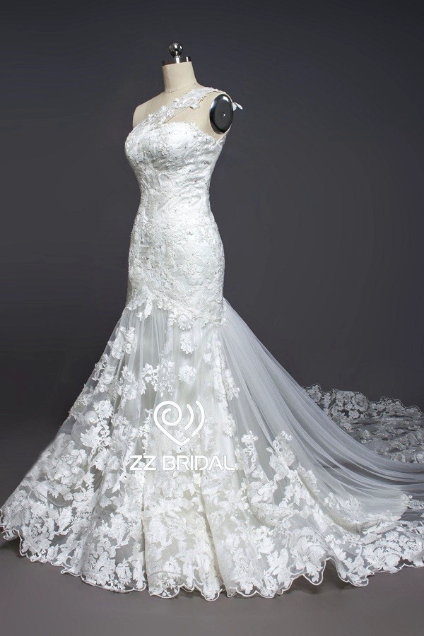 ZZ Bridal 2017 1-Schulter Lace Applikationen Mermaid Wedding Dress