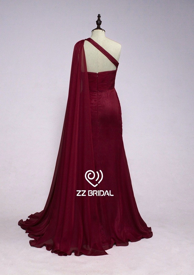 ZZ nupcial 2017 1 bufanda de hombro con volantes Claret-rojo vestido de noche largo