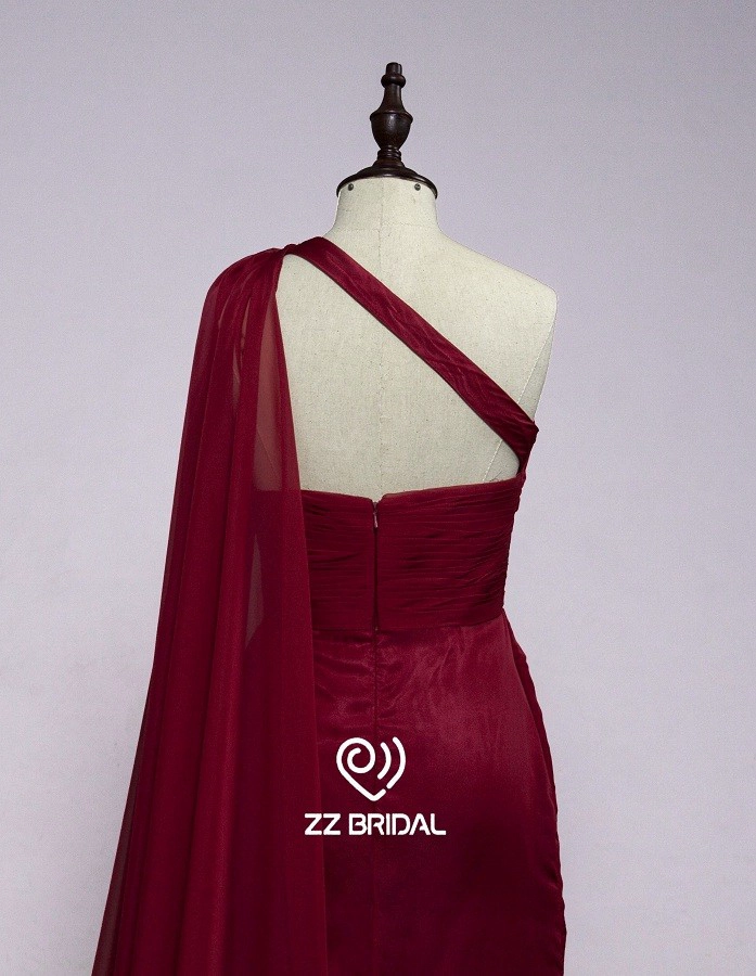 ZZ nupcial 2017 1 bufanda de hombro con volantes Claret-rojo vestido de noche largo