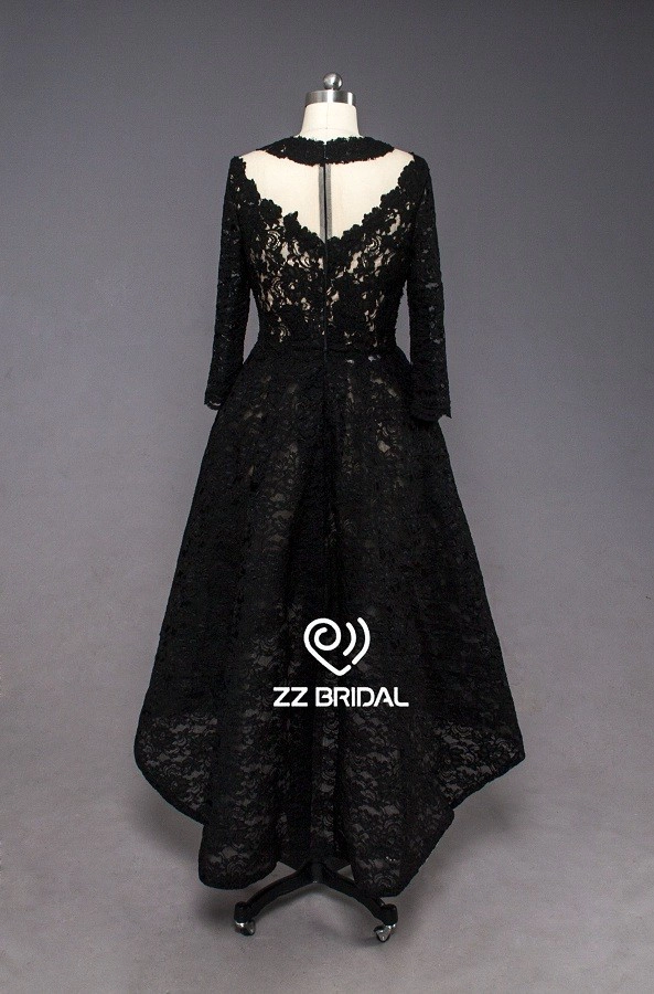 ZZ bridal 2017 short front long back V-neck lace long evening dress