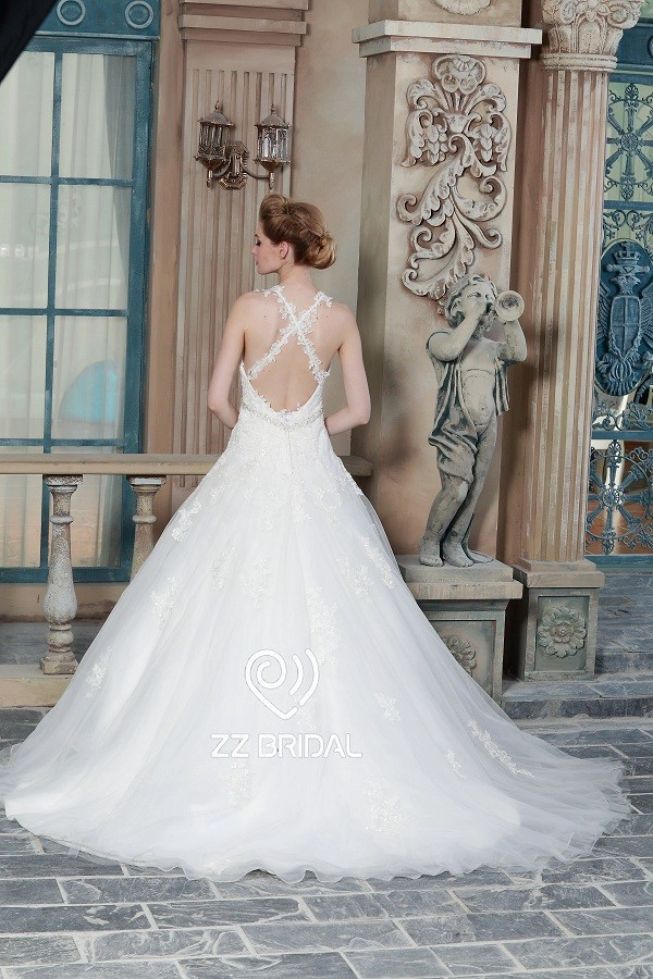 ZZ Bridal 2017 Spaghetti Belt Beaded Strap Lace Applikationen A-Line Wedding Dress