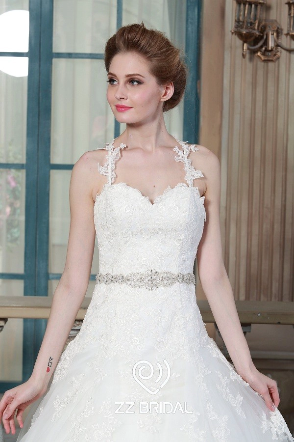 ZZ Bridal 2017 Spaghetti Belt Beaded Strap Lace Applikationen A-Line Wedding Dress