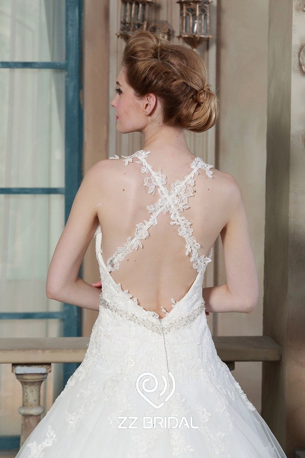 ZZ Bridal 2017 Spaghetti Belt Beaded Strap Lace Applikationen A-Line Wedding Dress