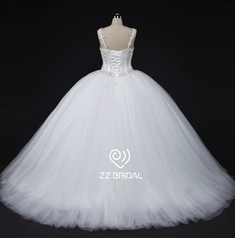 ZZ nupcial 2017 espaguetis correa de abalorios vestido de bola de la boda