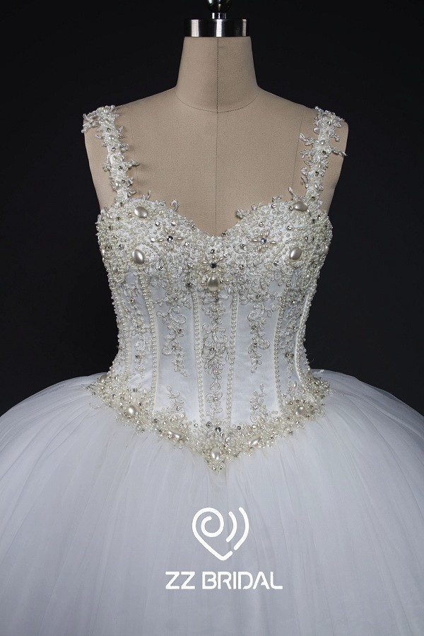 ZZ nupcial 2017 espaguetis correa de abalorios vestido de bola de la boda