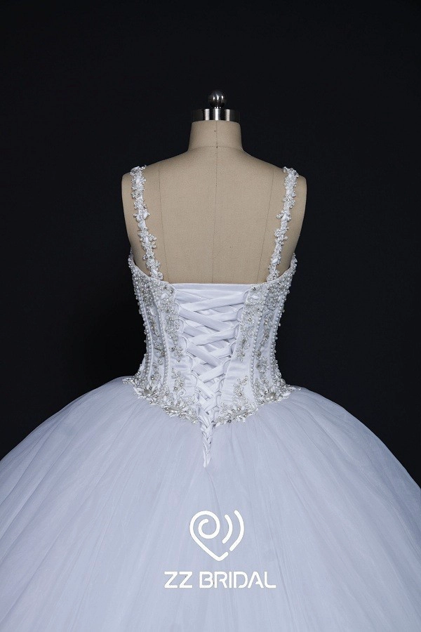 ZZ nupcial 2017 espaguetis correa de abalorios vestido de bola de la boda