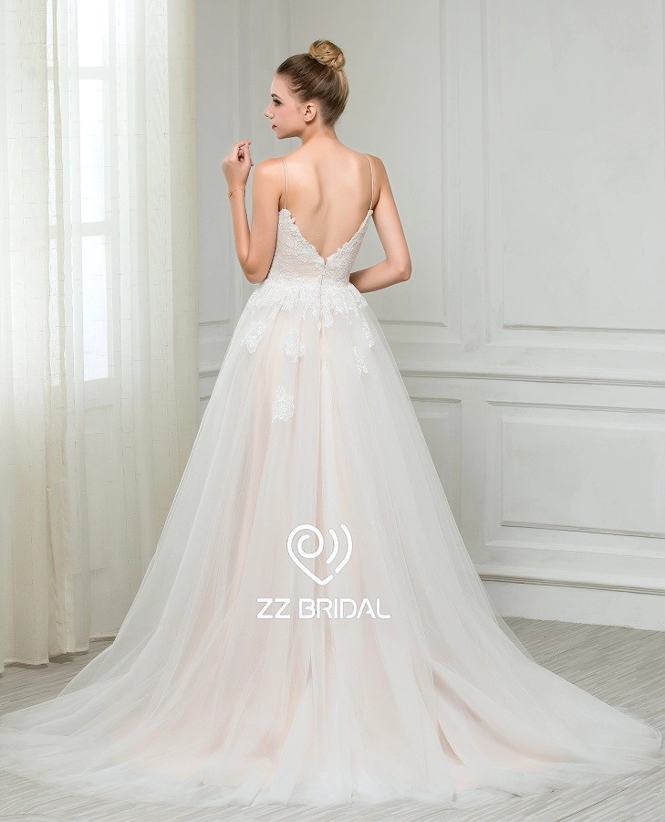 Appliqued ZZ Suknie ślubne 2017 spaghetti strap koronki suknia ślubna V-tył