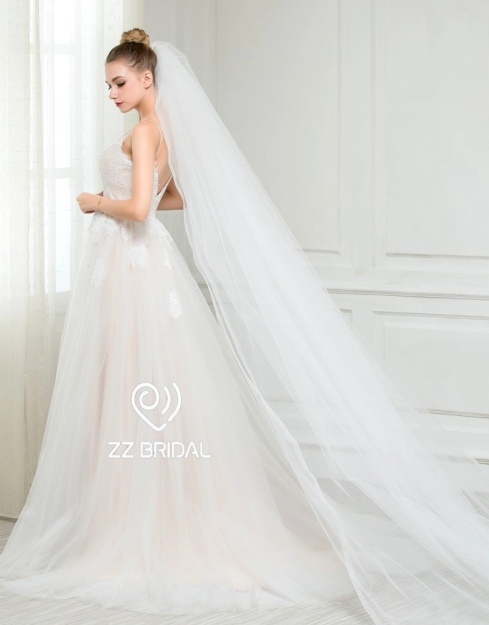 Appliqued ZZ Suknie ślubne 2017 spaghetti strap koronki suknia ślubna V-tył
