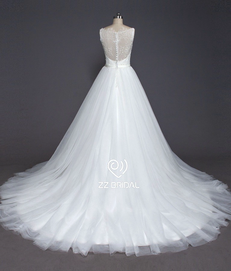 ZZ bridal 2017 spaghetti strap lace appliqued bowknot A-line wedding dress