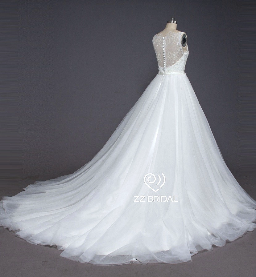 ZZ bridal 2017 spaghetti strap lace appliqued bowknot A-line wedding dress