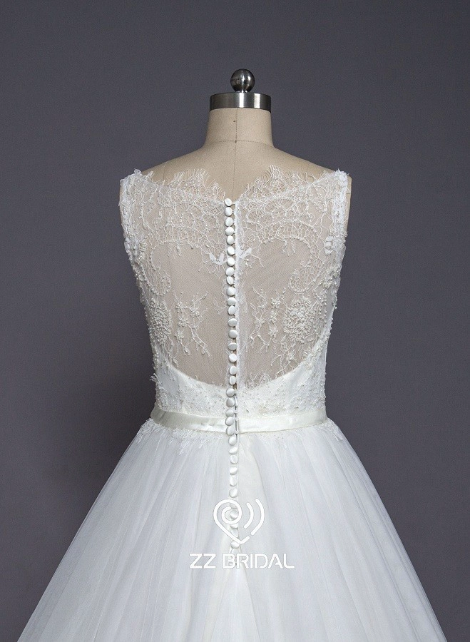 ZZ bridal 2017 spaghetti strap lace appliqued bowknot A-line wedding dress