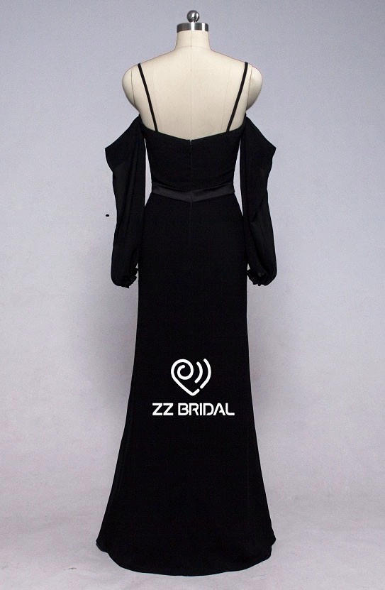 ZZ bridal 2017 spaghetti strap sweetheart neckline black long evening dress