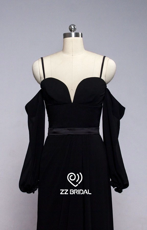 ZZ bridal 2017 spaghetti strap sweetheart neckline black long evening dress