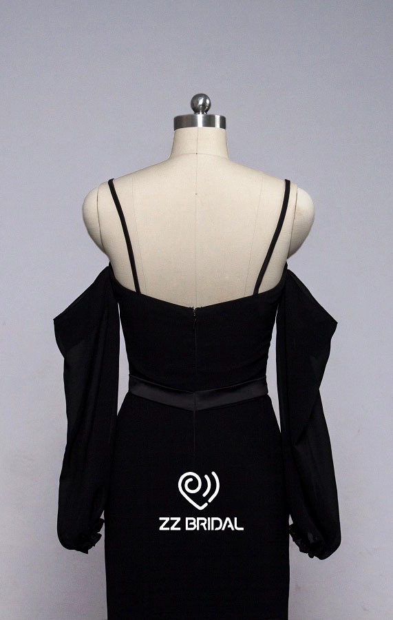 ZZ bridal 2017 spaghetti strap sweetheart neckline black long evening dress