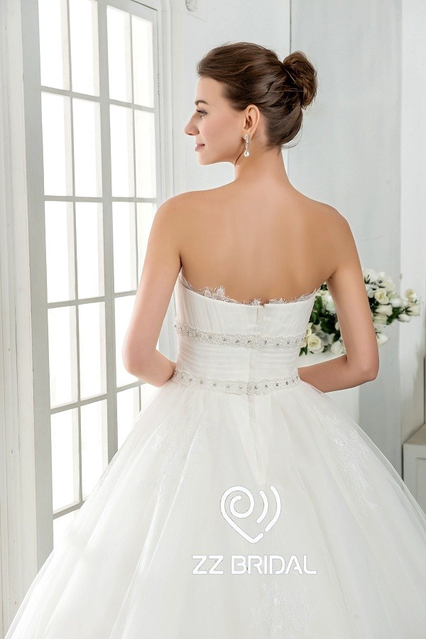 ZZ bridal 2017 strapless ruffled lace appliqued ball gown wedding dress