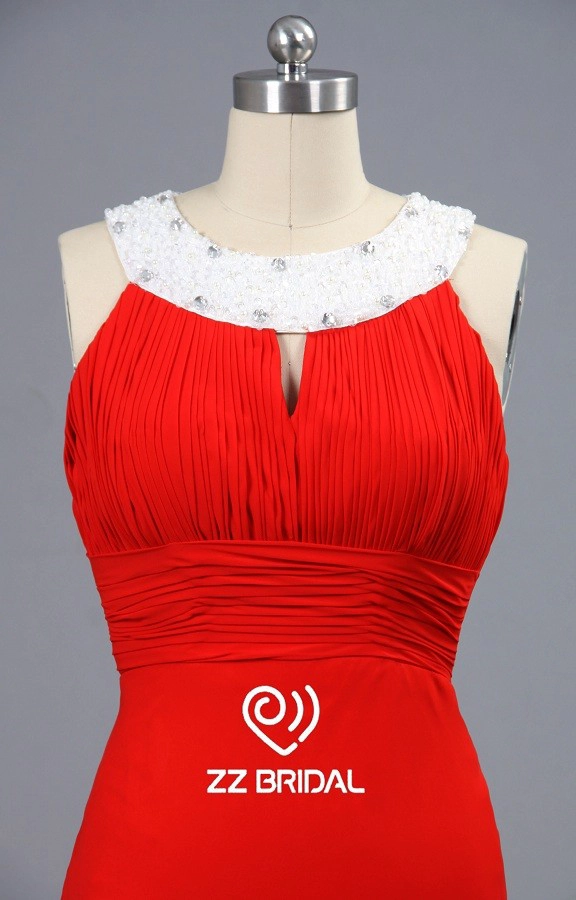 ZZ halter nupcial con cuentas de Gasa rizado Vestido de noche largo sirena