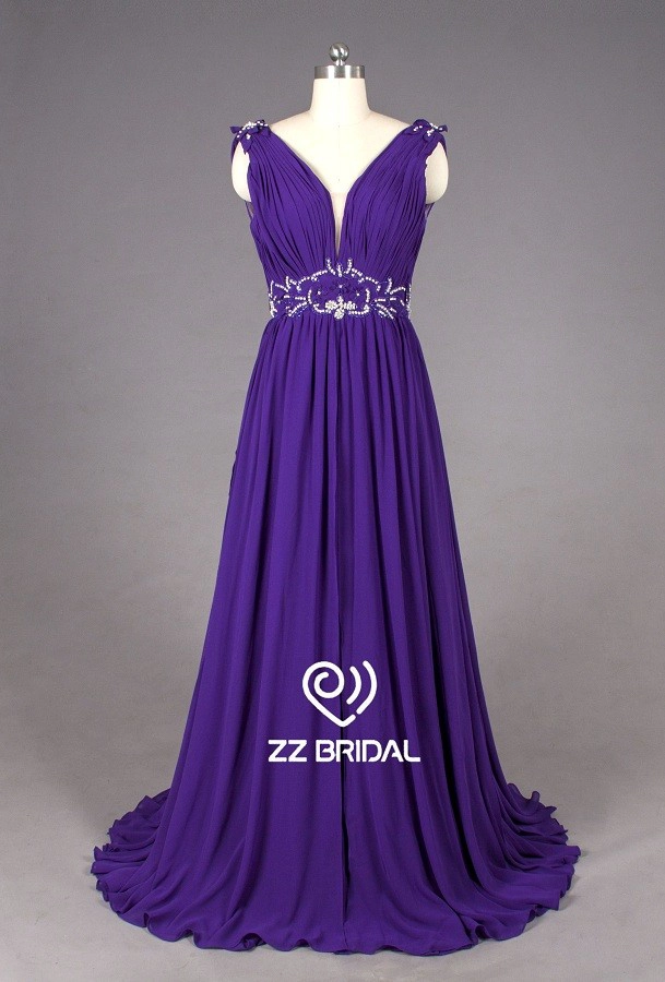 ZZ Bridal v--neck-and v-Back Belt, applikationd Line lange Evening Dress