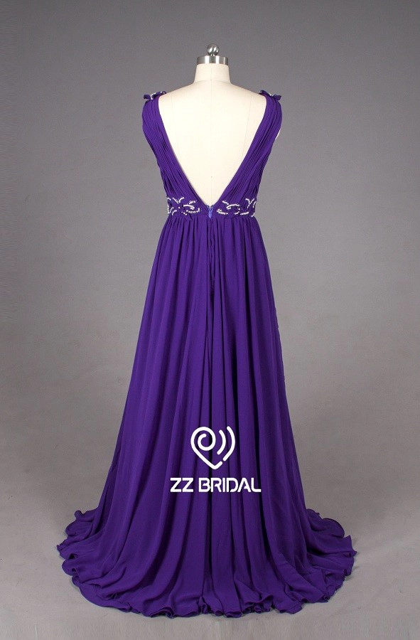 ZZ Bridal v--neck-and v-Back Belt, applikationd Line lange Evening Dress
