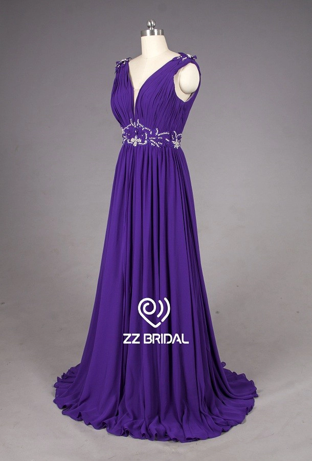 ZZ Bridal v--neck-and v-Back Belt, applikationd Line lange Evening Dress