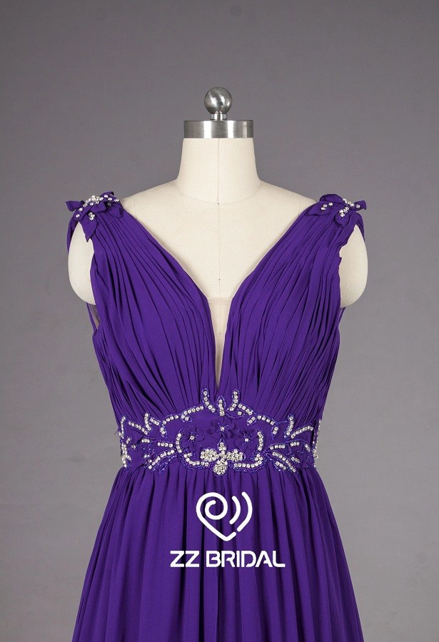 ZZ Bridal v--neck-and v-Back Belt, applikationd Line lange Evening Dress