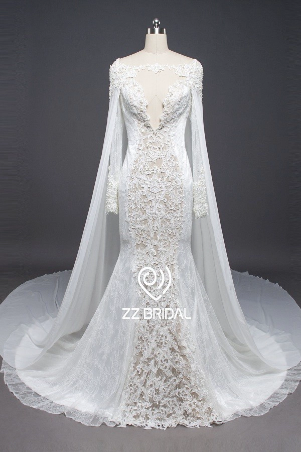 ZZ Bridal 2017 V-cou et manches longues écharpe dentelle robe de mariée