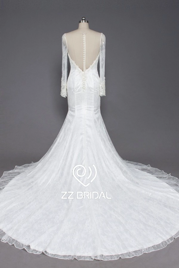 ZZ Bridal 2017 V-cou et manches longues écharpe dentelle robe de mariée