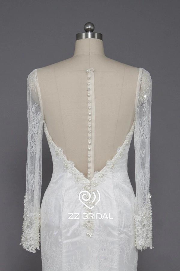 ZZ Bridal 2017 V-cou et manches longues écharpe dentelle robe de mariée