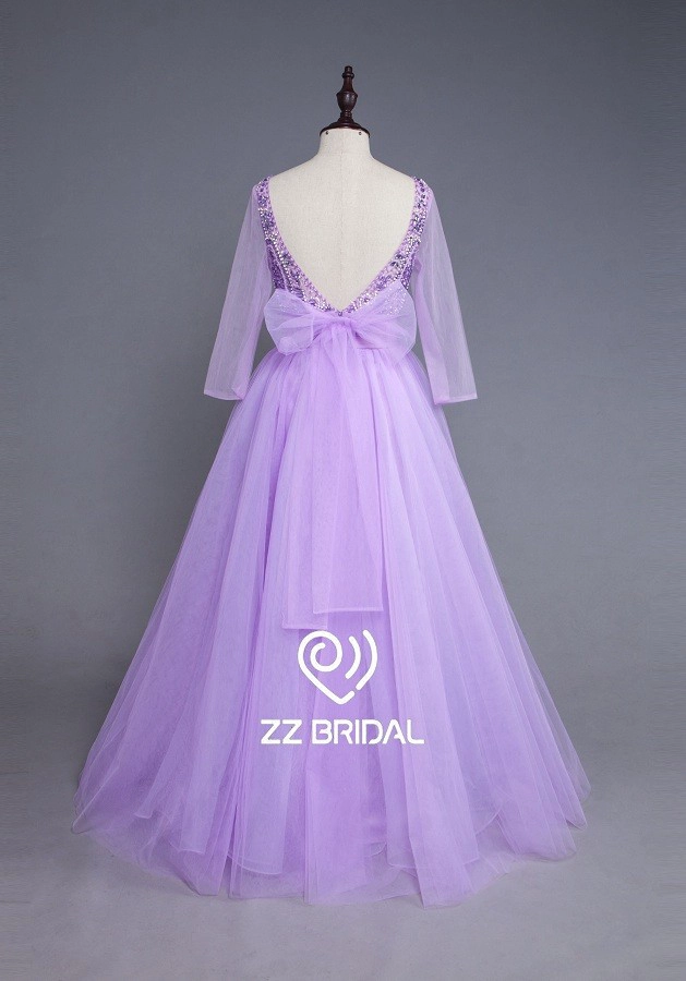 ZZ Bridal v-cou manches longues bowknot long robe de soirée