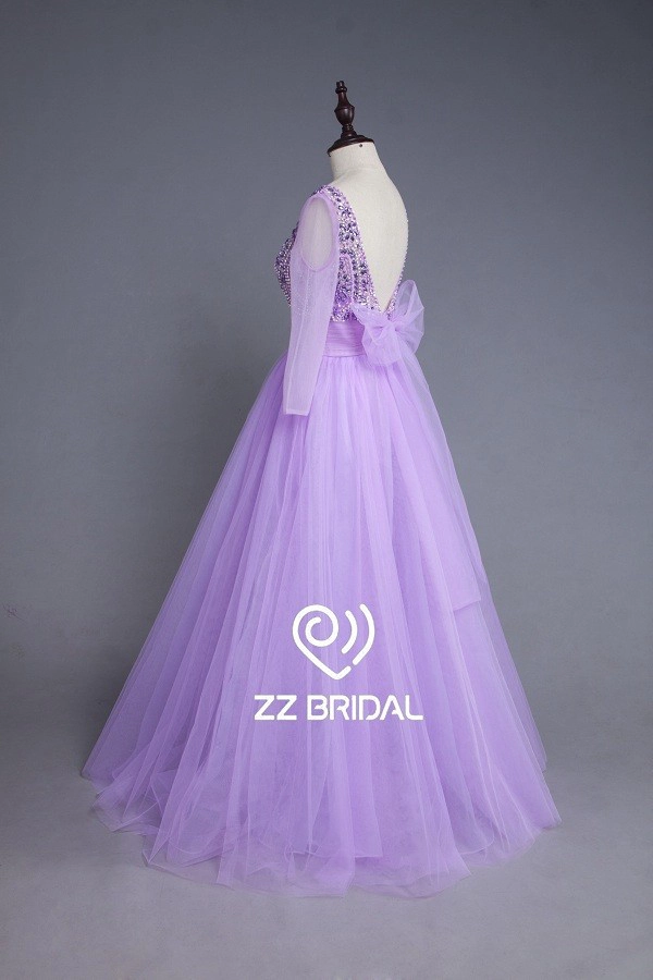 ZZ Bridal v-cou manches longues bowknot long robe de soirée