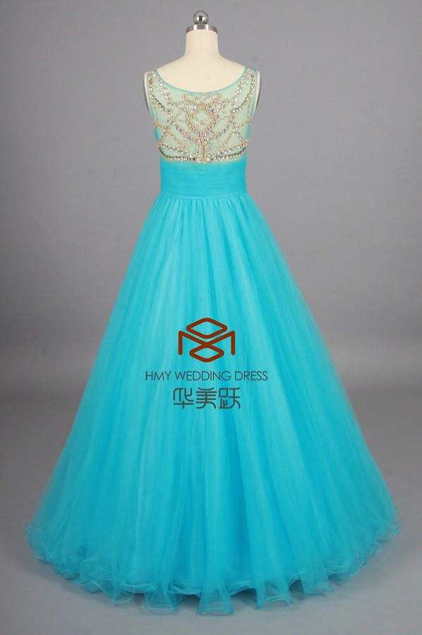 ZZ bridal boat neck sleeveless beaded A-line long evening dress