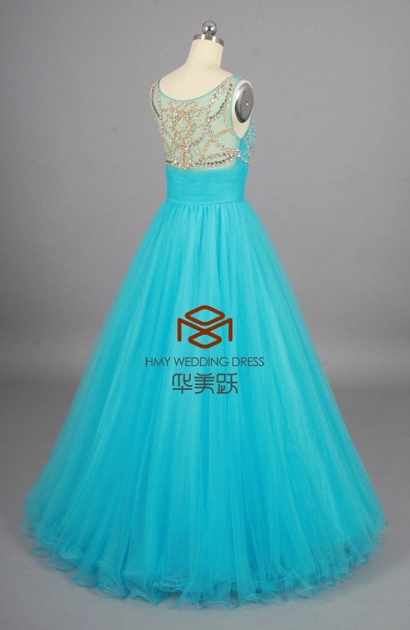 ZZ bridal boat neck sleeveless beaded A-line long evening dress