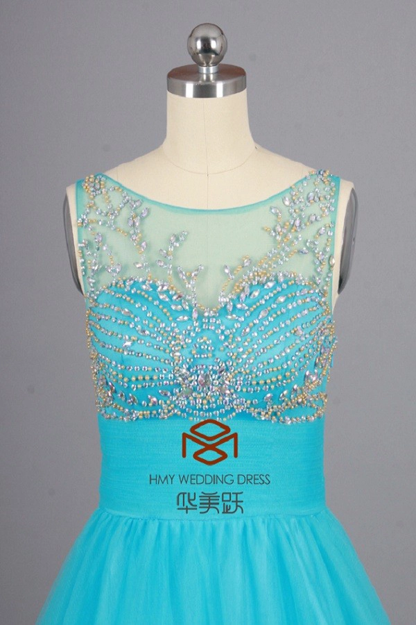 ZZ bridal boat neck sleeveless beaded A-line long evening dress