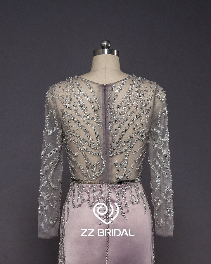 ZZ bruids diepe v-hals lange mouw beaded lange avondjurk