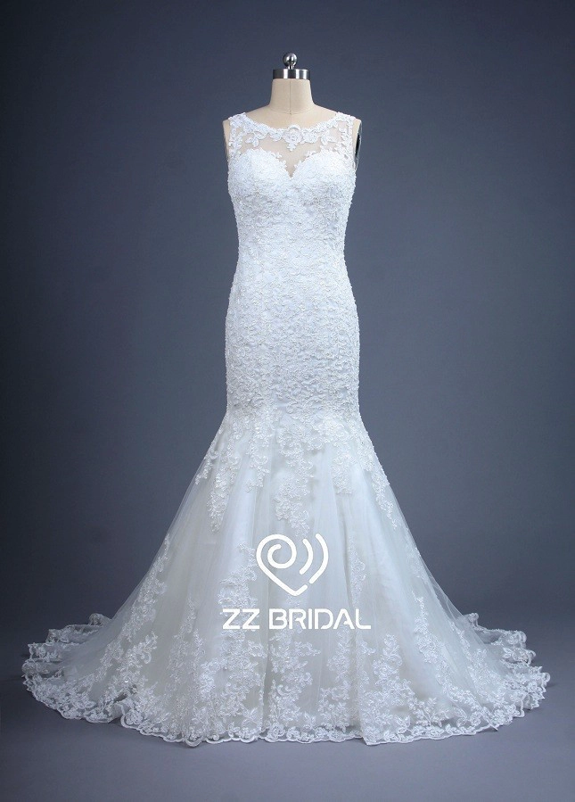 ZZ Bridal Illusion Ausschnitt Lace Applikationen Mermaid Wedding Dress