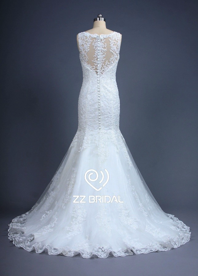 ZZ Bridal Illusion Ausschnitt Lace Applikationen Mermaid Wedding Dress