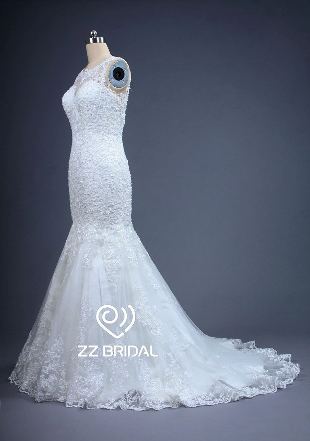 ZZ Bridal Illusion Ausschnitt Lace Applikationen Mermaid Wedding Dress