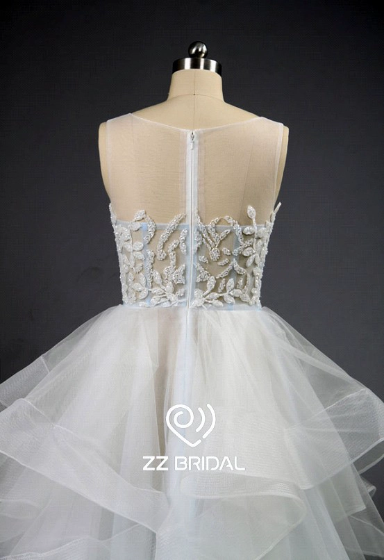 ZZ bridal illusion neckline ruffled beaded A-line wedding dress