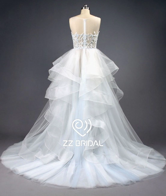ZZ bridal illusion neckline ruffled beaded A-line wedding dress