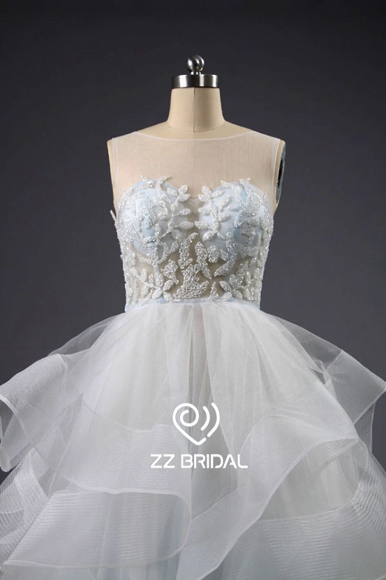 ZZ bridal illusion neckline ruffled beaded A-line wedding dress