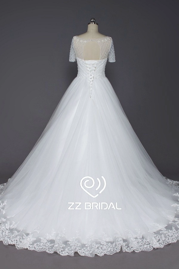 ZZ bridal new style lace-up short sleeves lace wedding dress