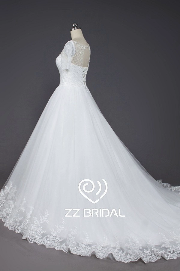ZZ bridal new style lace-up short sleeves lace wedding dress