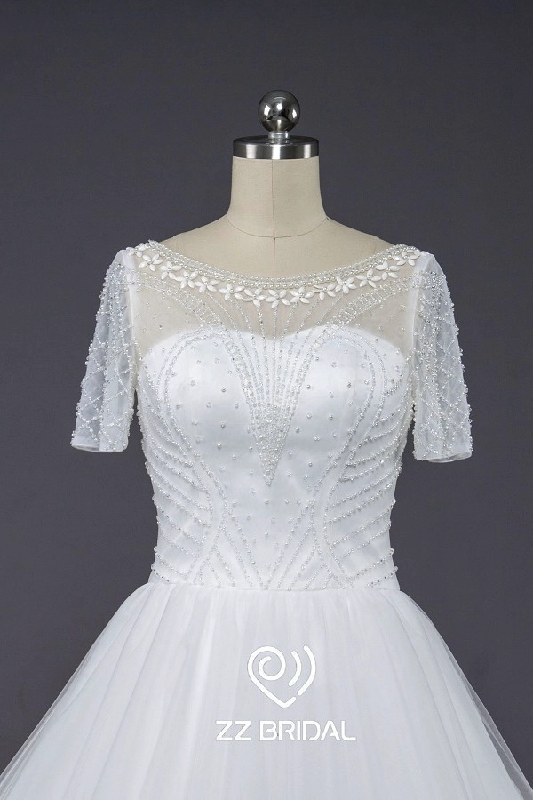 ZZ bridal new style lace-up short sleeves lace wedding dress