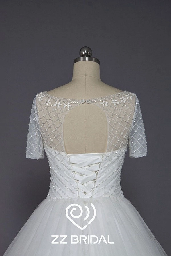 ZZ bridal new style lace-up short sleeves lace wedding dress