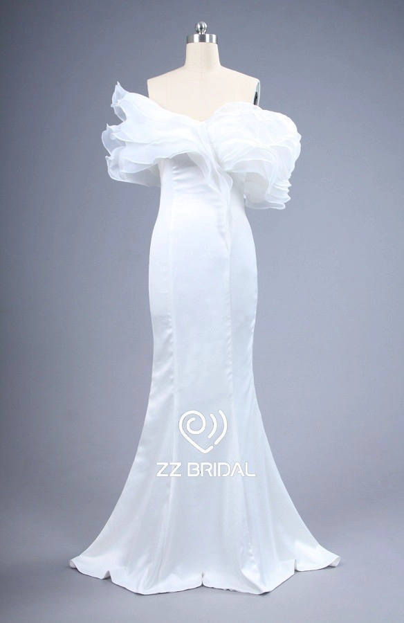 ZZ bridal off shoulder sleeveless ruffled mermaid wedding dress